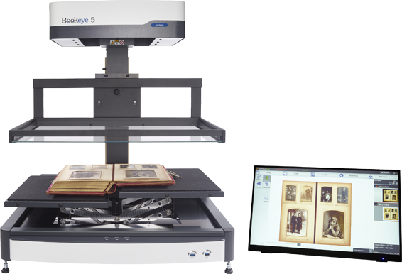 The unique self-adjusting book cradle solution allows scanning either at a 120 degree angle or in flat mode and can lift 10 cm/4 inch.