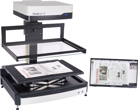 Most versatile book scanner. 
High level 600 dpi production system. Self-adjusting book cradle with optional flat glass plate available.