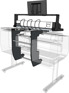 Smallest possible footprint, maximum access to printer & comfortable operation.