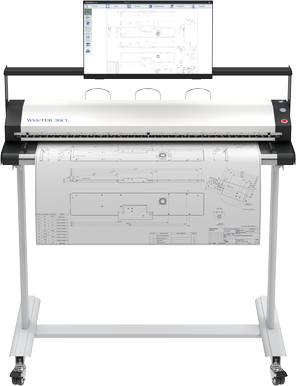 Touchscreen enhanced versions of ScanWizard, PrintWizard and EasyScan on a 21 inch full HD external touchscreen with arm mounted to the scanner.