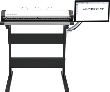 Touchscreen enhanced versions of ScanWizard, PrintWizard and EasyScan on a 21 inch full HD external touchscreen with arm mounted to the scanner.